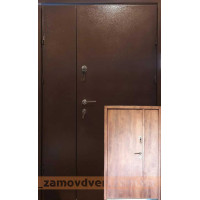Двустворчатые входные двери металл | мдф цвет медный антик | спил дерева