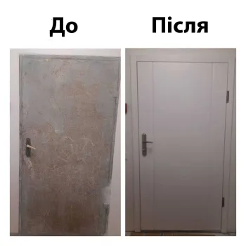 Установка мдф накладки на залізні двері